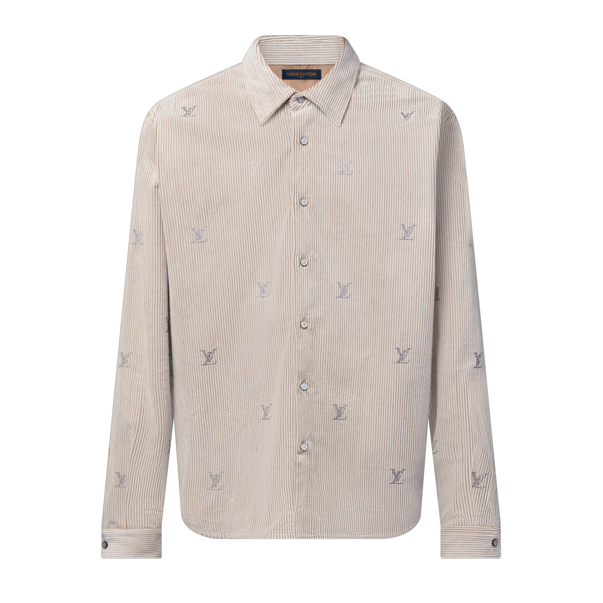LV Blason Embellished Long-Sleeved Corduroy Shirt
