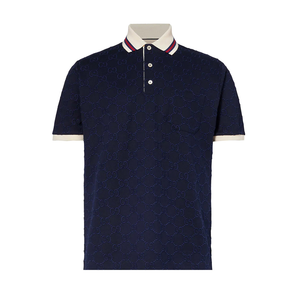 Monogram Pattern Stretch-Cotton Polo Shirt