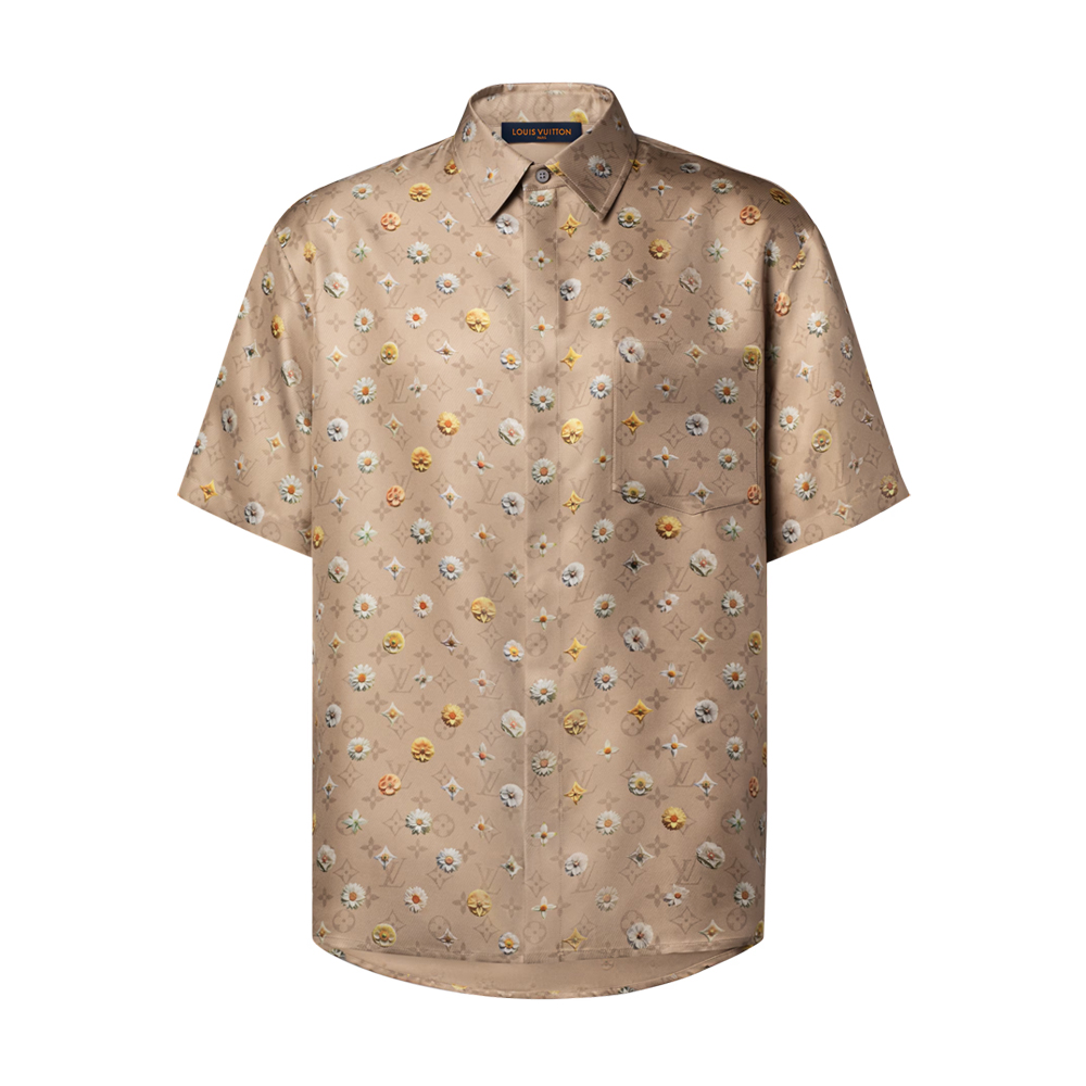 Monogram Printed Short-Sleeved Silk Shirt