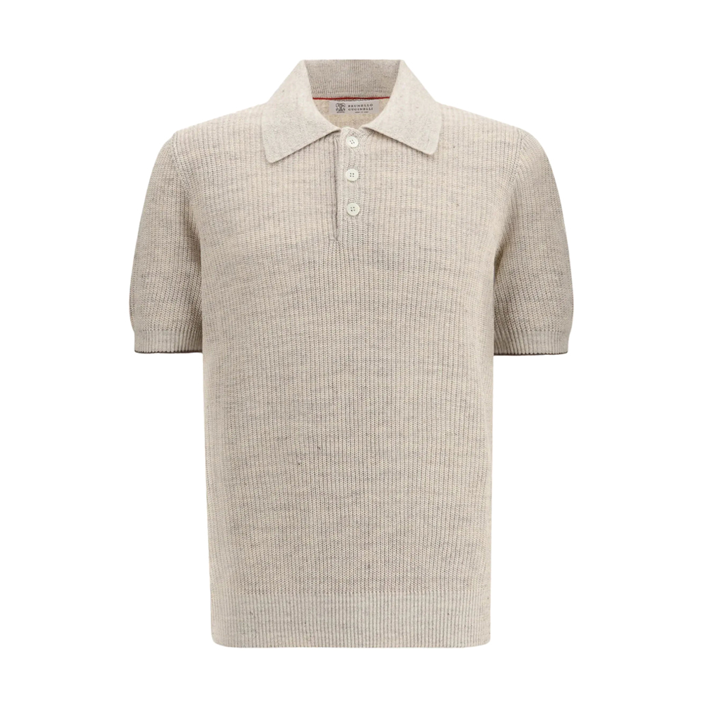 Linen-Cotton Ribbed Polo Sweater