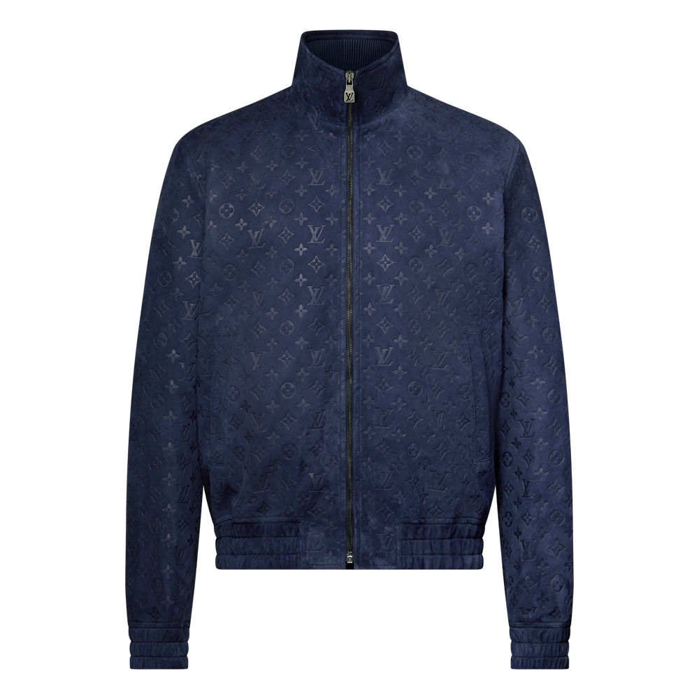 Monogram Embossed Tracksuit Jacket Blue Suede