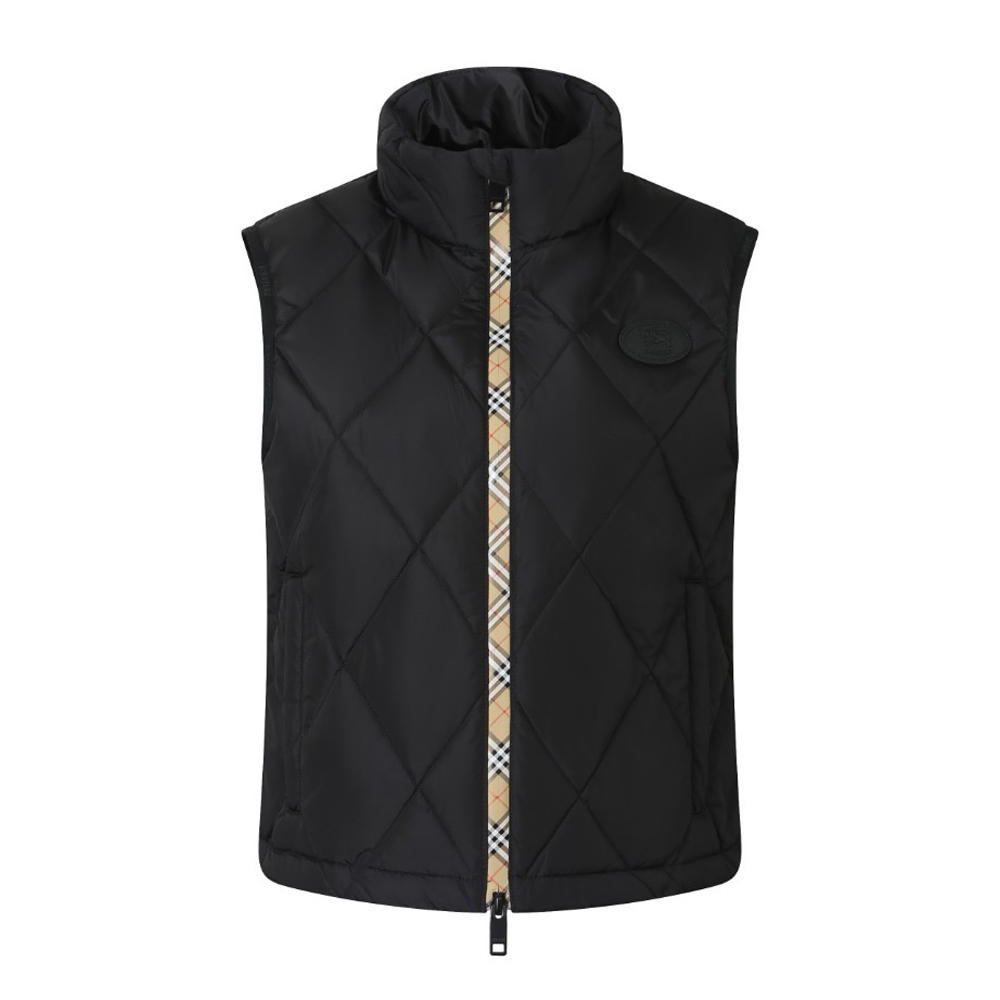 Diamond-Quilted Check-Trim Gilet