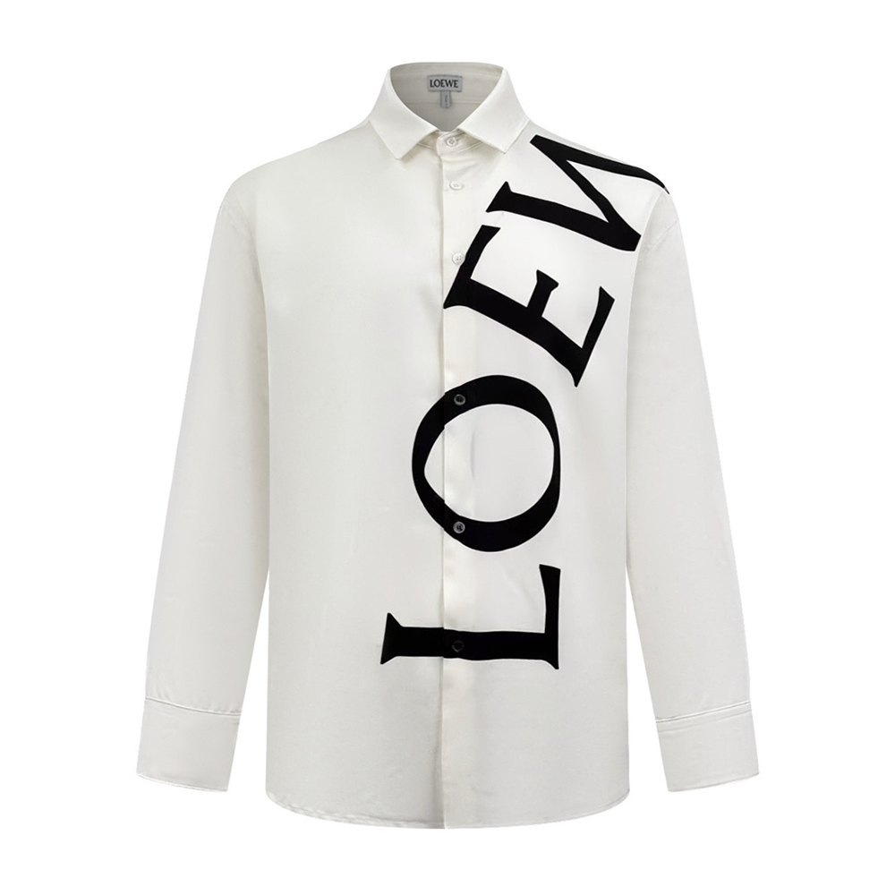 Pointed-Collar Logo-Pattern Silk Shirt