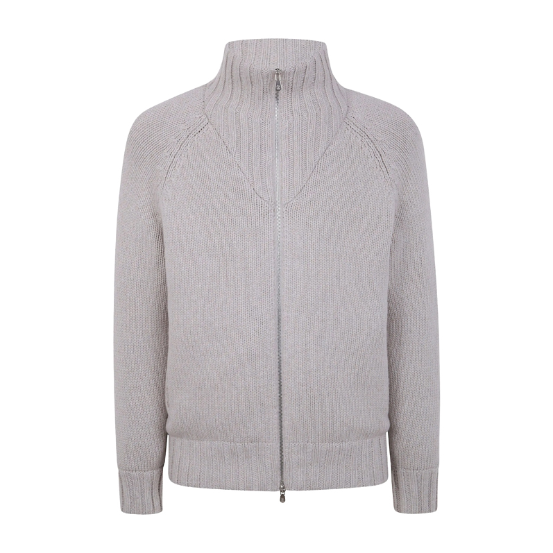 Padded Cashmere Zip-Up Cardigan