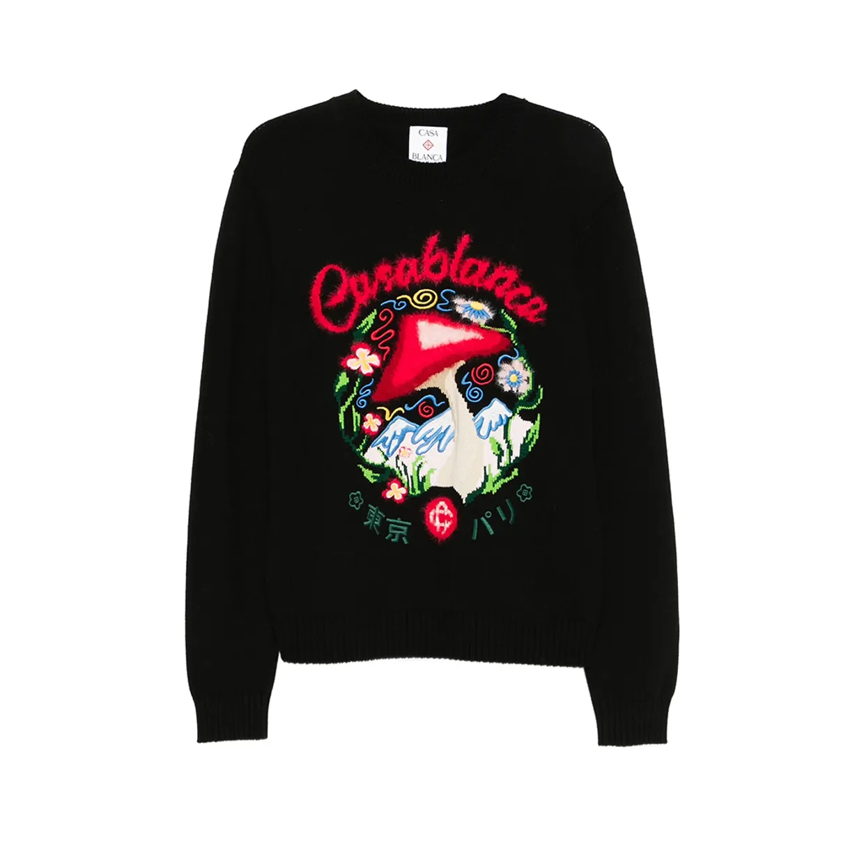 Mushroom Emblem Intarsia Knit Sweater