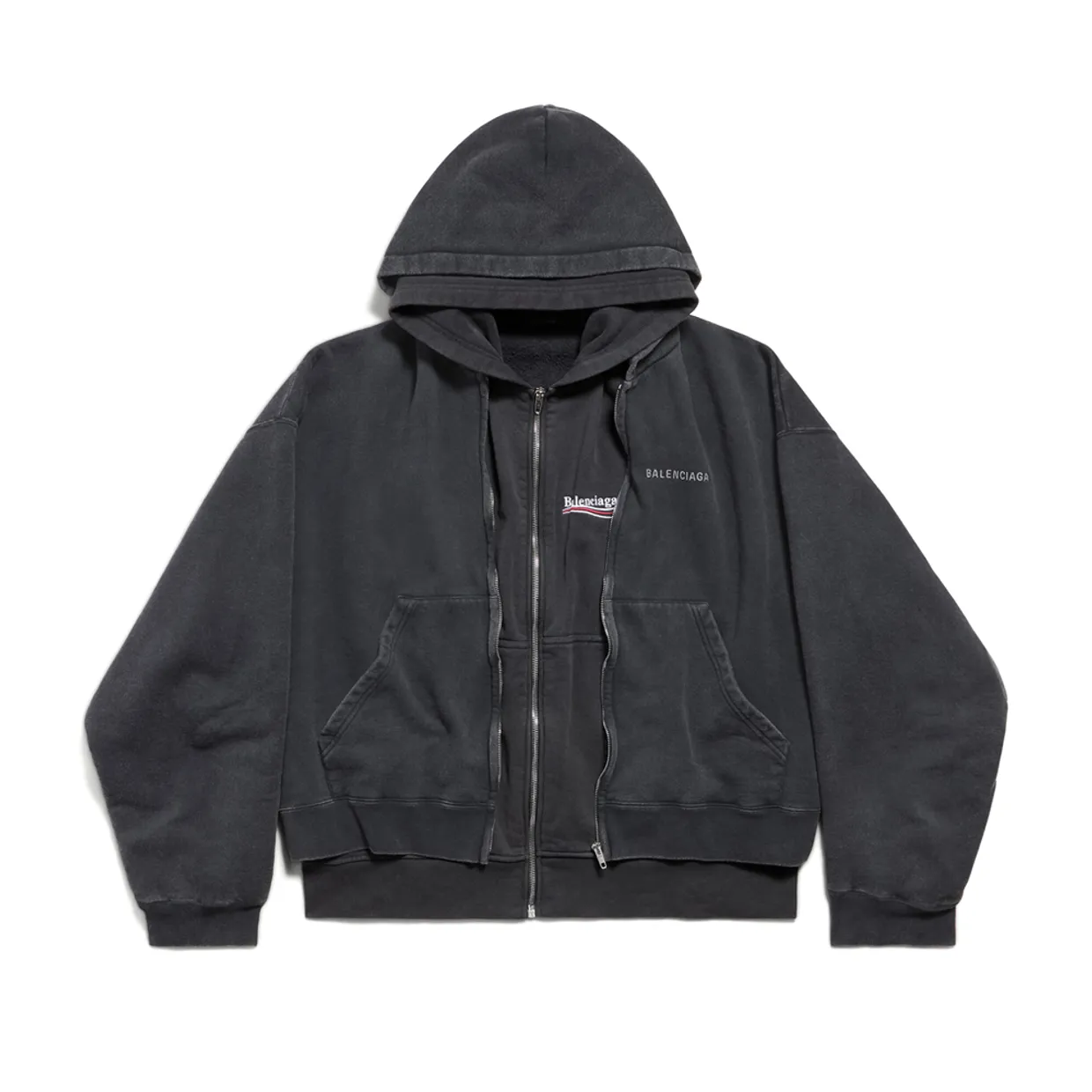  Layered Zip-up Hoodie in Faded Black