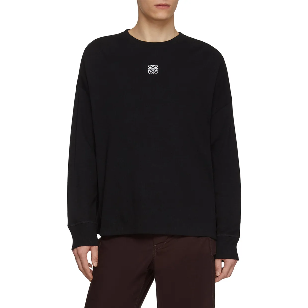 Oversized Long Sleeve Anagram Embroidery Cotton Top