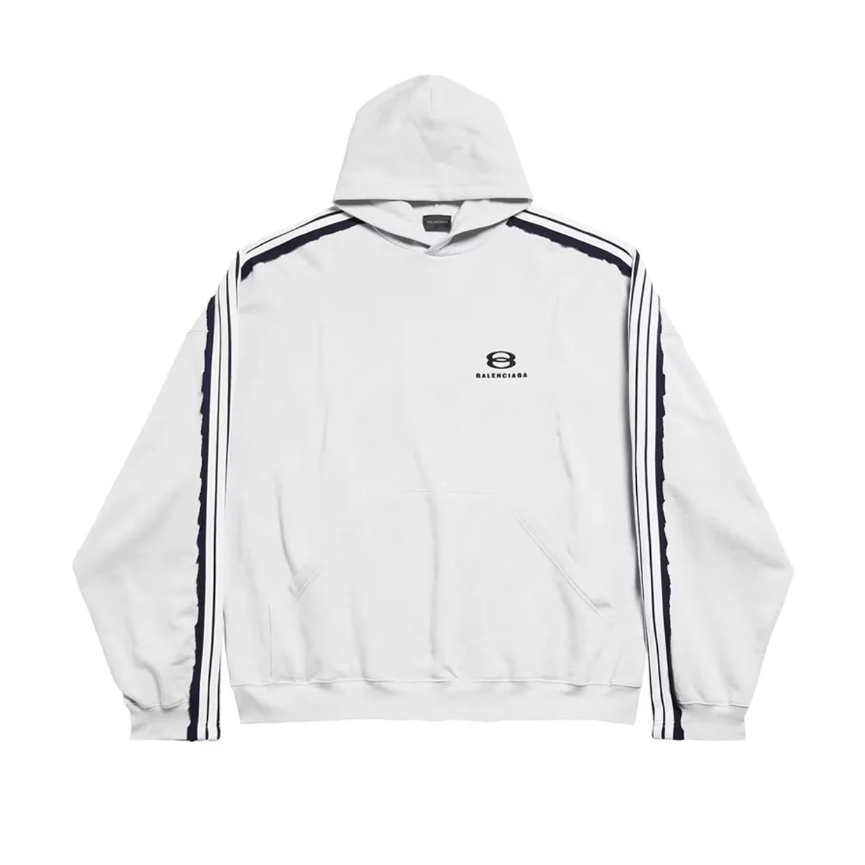 Cotton Stripe-Detail Logo Hoodie