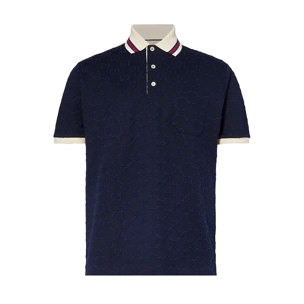 Monogram Pattern Stretch-Cotton Polo Shirt