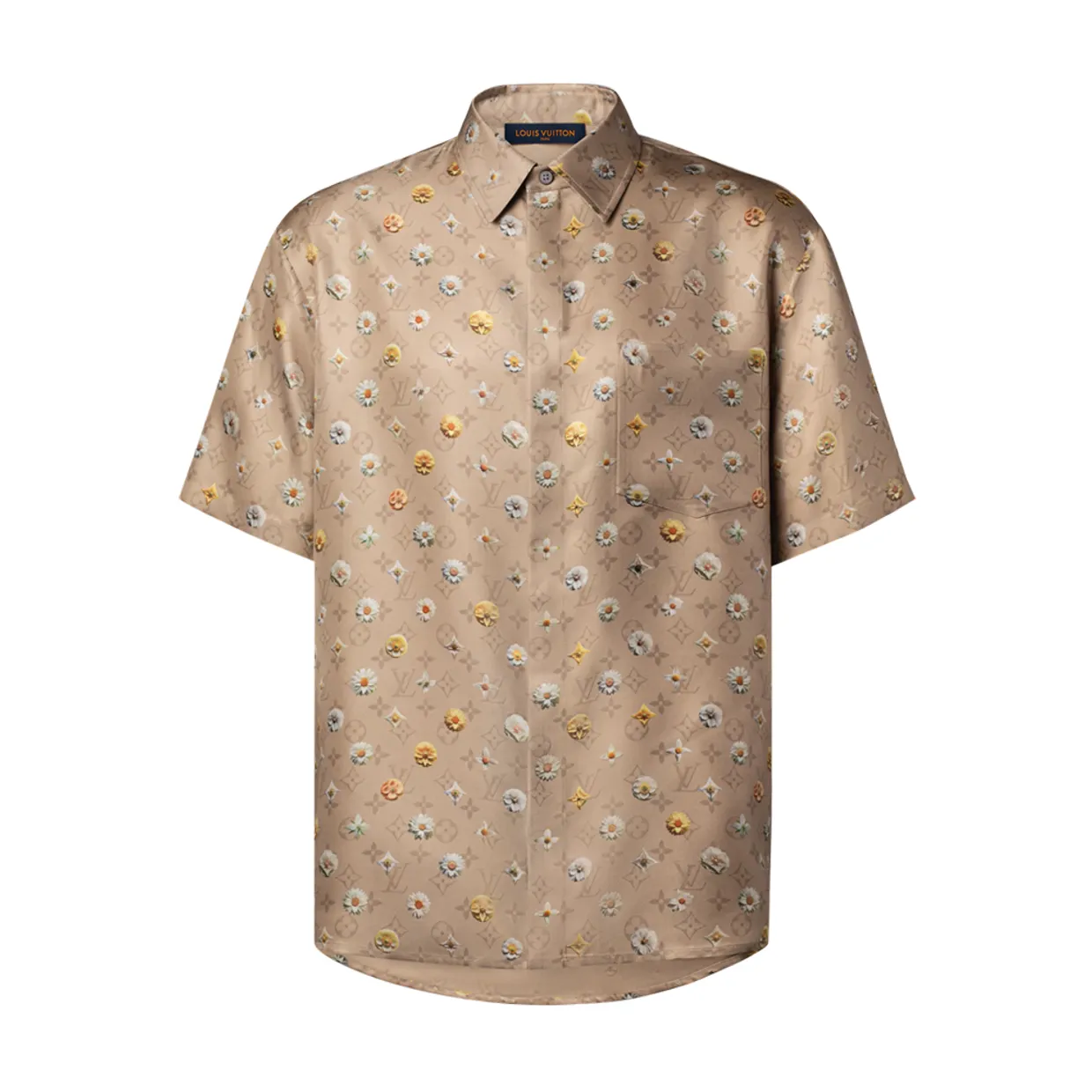 Monogram Printed Short-Sleeved Silk Shirt