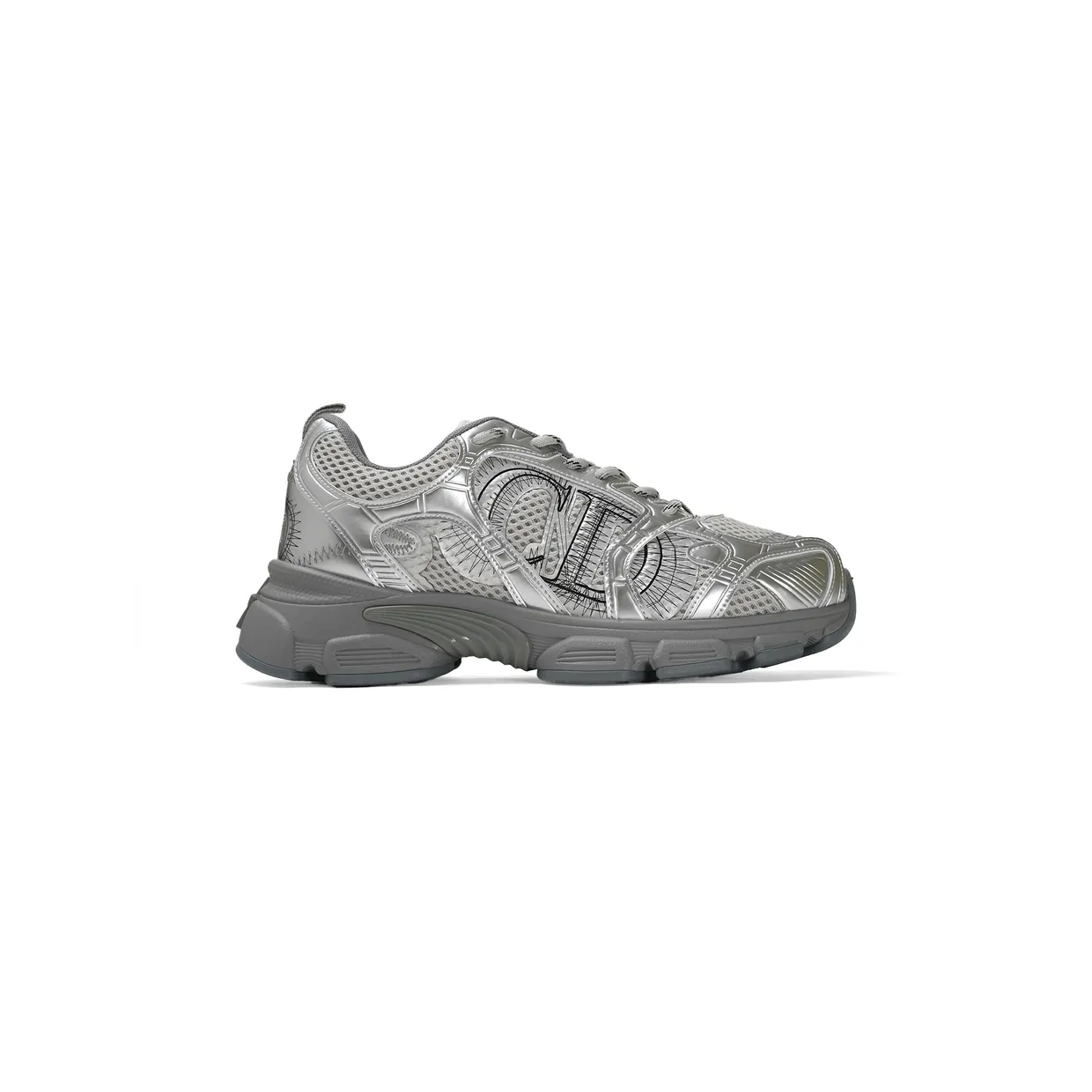 Chrono Sneaker Gray Mesh with Silver-Tone Laminated Leather-Effect Panels