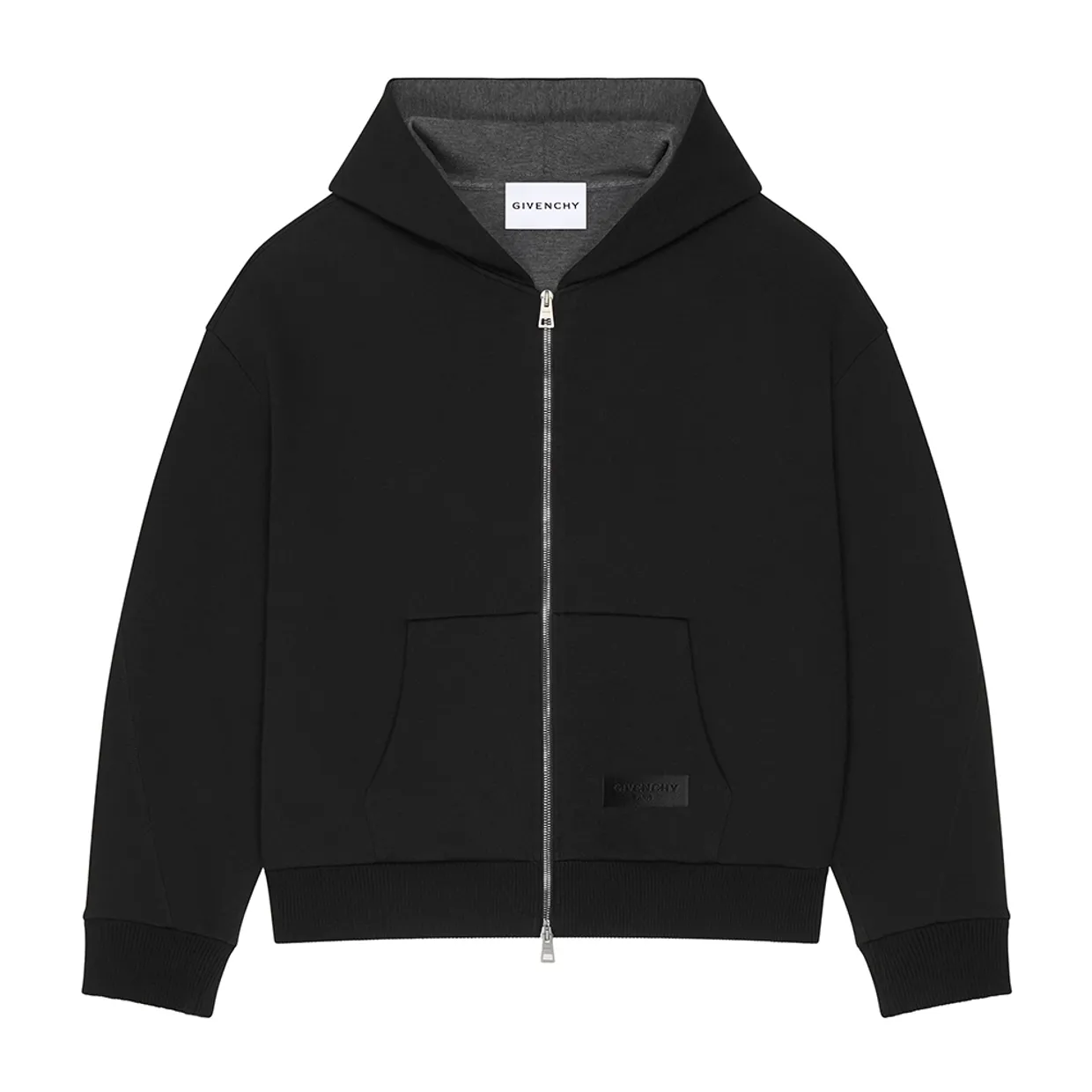 Leather Patch Cotton Zipped Hoodie 