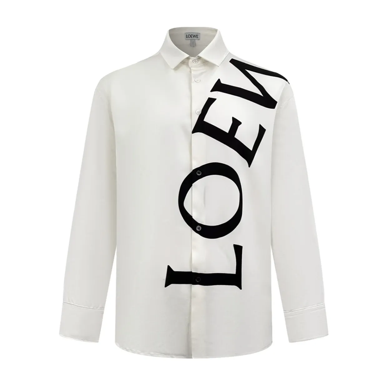 Pointed-Collar Logo-Pattern Silk Shirt
