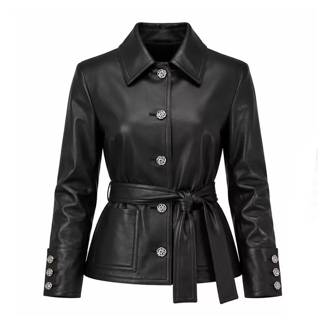 Anagram Belted Leather Jacket