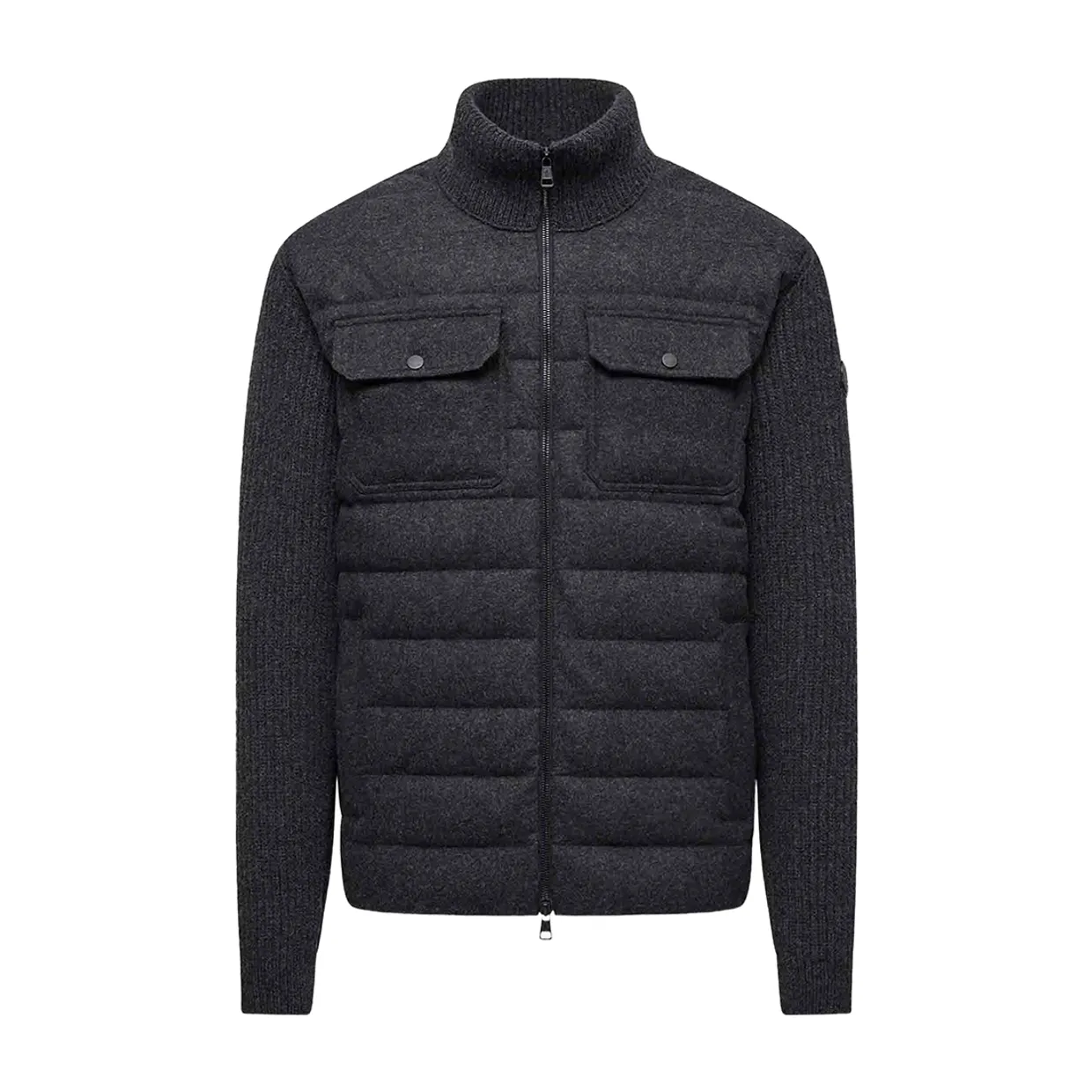 Padded Wool Zip-Up Cardigan Dark Grey