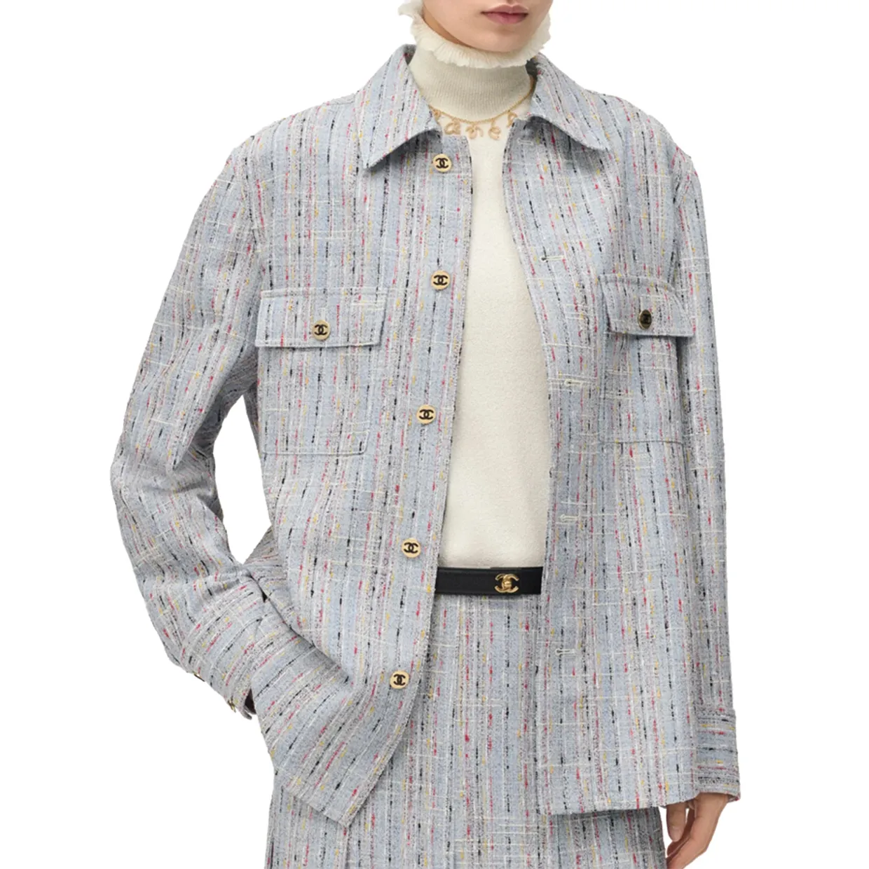 Long-sleeved Shirt in Oxford Blue Mixed Fibers